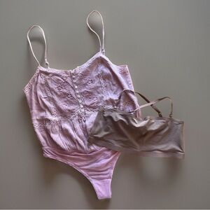 SKIMS + FREE PEOPLE BUNDLE NWOT Lace Bodysuit and Sheer Sculpt Bandeau